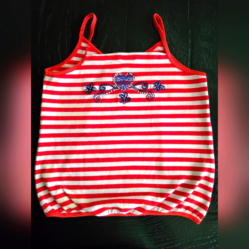 Boutique Lipstik Girls- Size, 10 striped beaded,girls summer top 92% cotton 8%sp